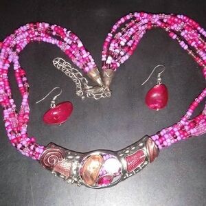 RARE FIND!Y2K Vintage 7 Strand Necklace Glass Micro Bead Enamel Crescent Pendant